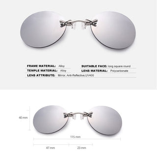 Round Clip-Nose Sunglasses Rimless Punk Clip On Sunglasses Women Men Driving Sunglasses Frameless Coating Eyeglasses UV400