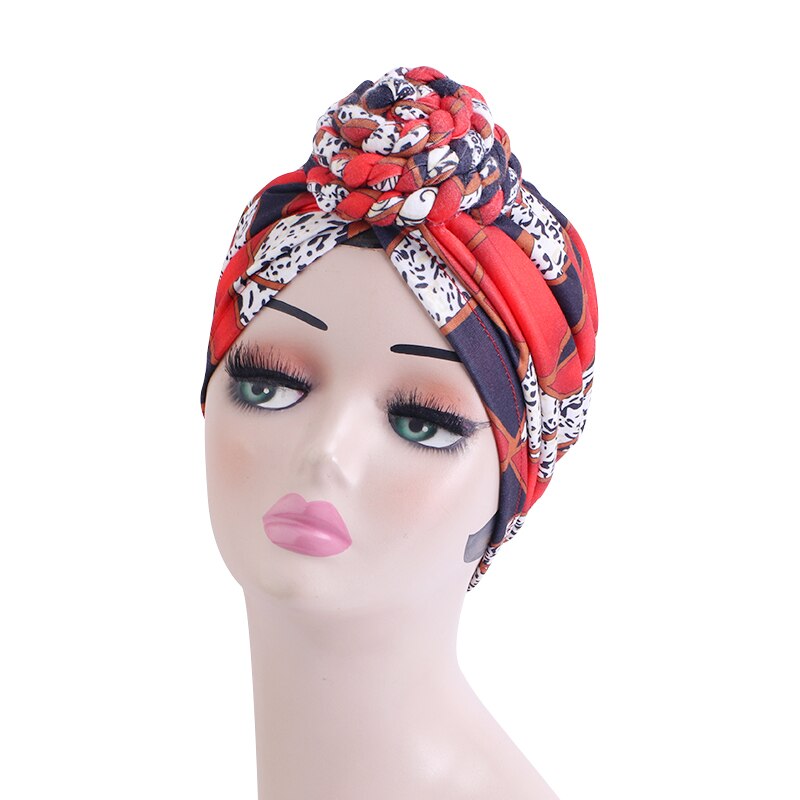 Women Braided Top Knot Turban Scarf Arab Wrap HeadScarf Ready to Wear Hijab Stretchy Muslim Headdress Chemo Cap Bandanas