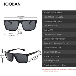 HOOBAN Fashion Square Men Sunglasses Classic Rectangle Big Male Sun Glasses Vintage Mirror Driving Sunglass UV400