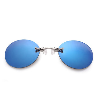 Round Clip-Nose Sunglasses Rimless Punk Clip On Sunglasses Women Men Driving Sunglasses Frameless Coating Eyeglasses UV400