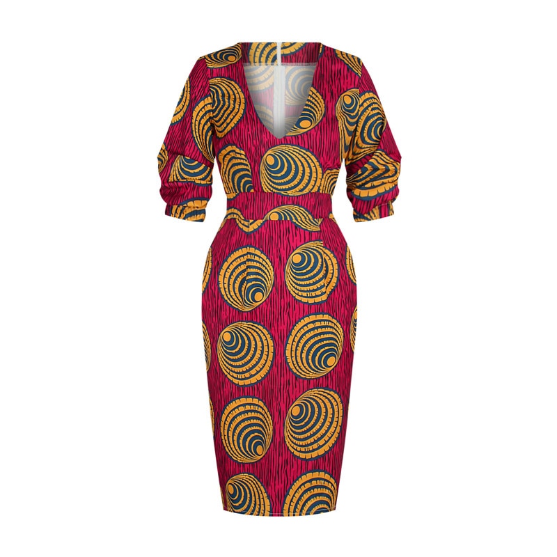 Sexy V Neck Traditional Dress Women African Dashiki Print Bodycon Dress Women African Clothes Party African Dresses for Women