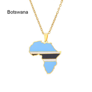 New Africa Map Flag Pendant Necklace Stainless Steel Gold For Men Women Rwanda Sudan Uganda Zimbabwe Zambia Ethnic Jewelry Gift