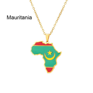 New Africa Map Flag Pendant Necklace Stainless Steel Gold For Men Women Rwanda Sudan Uganda Zimbabwe Zambia Ethnic Jewelry Gift