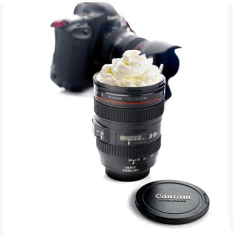 New Caniam SLR Camera Lens 24-105mm 1:1 Scale Plastic Coffee Tea MUG 400ML Creative Cups And Mugs With Lid