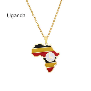 New Africa Map Flag Pendant Necklace Stainless Steel Gold For Men Women Rwanda Sudan Uganda Zimbabwe Zambia Ethnic Jewelry Gift