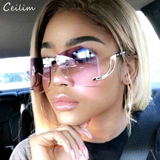 Irregular Rimless Sunglasses Women Brand Designer Alloy Frame Oversize Gradient Sun Glasses Fashion Female Clear Shades