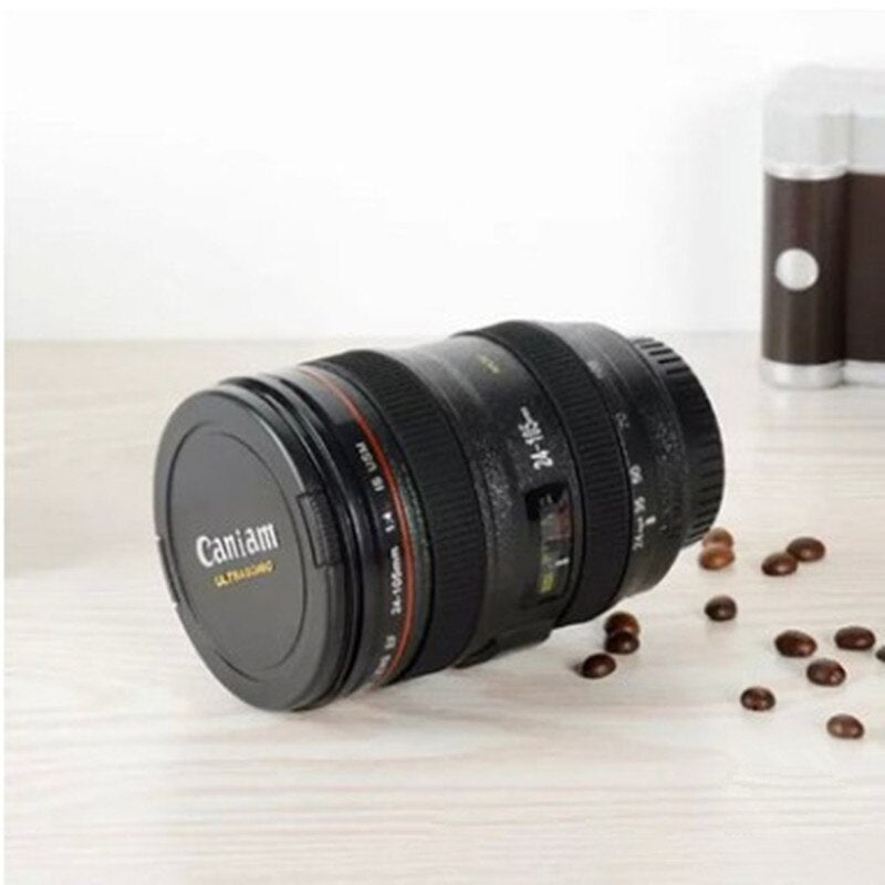 New Caniam SLR Camera Lens 24-105mm 1:1 Scale Plastic Coffee Tea MUG 400ML Creative Cups And Mugs With Lid