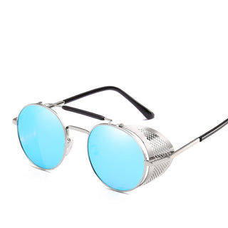 Retro Steampunk Sunglasses Personality Windshield Frame Round Color Film Reflective Cool Lens Knight's Glasses UV400 Protection