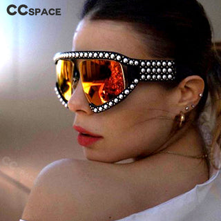 Goggles Sunglasses Women Luxury Shades Pearl Glasses Frame Red Mirror Glasses Oversized UV400 Brand Glasses Female