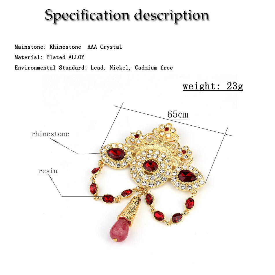 Sunspicems Fashion Bohemia Morocco Crown Brooch For Women Gold Color Crystal Bride Wedding Jewelry Arab Caftan Brooch Pin Bijoux