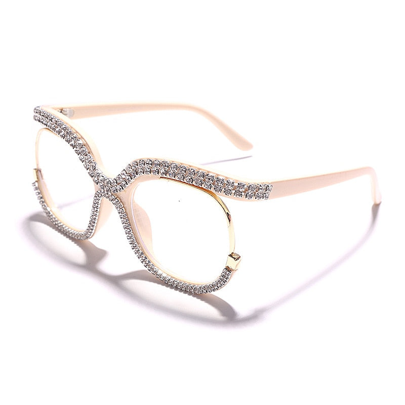 Retro Square Optical Glasses Frames Men Women Crystal Luxury Glasses Clear Lens Eyeglasses Frame Diamond Eyewear Prescription