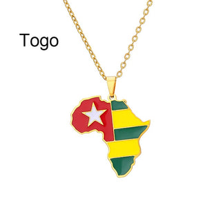 New Africa Map Flag Pendant Necklace Stainless Steel Gold For Men Women Rwanda Sudan Uganda Zimbabwe Zambia Ethnic Jewelry Gift