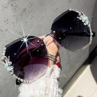 Luxury Brand Design Vintage Rimless Rhinestone Sunglasses Women Men Fashion Gradient Lens Sun Glasses Shades for Female