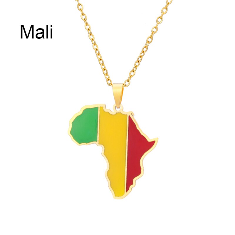 New Africa Map Flag Pendant Necklace Stainless Steel Gold For Men Women Rwanda Sudan Uganda Zimbabwe Zambia Ethnic Jewelry Gift