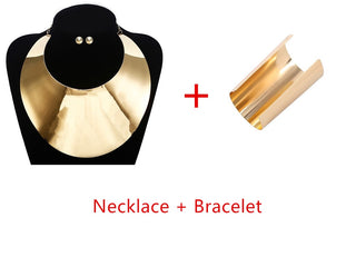 African Big Chokers Necklaces for Women Statement Metal Geometric Collar Necklace Bracelet Indian Party Jewelry Sets