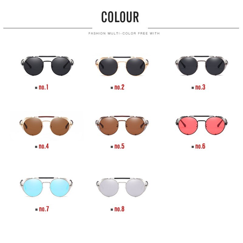 Retro Steampunk Sunglasses Personality Windshield Frame Round Color Film Reflective Cool Lens Knight's Glasses UV400 Protection