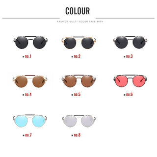 Retro Steampunk Sunglasses Personality Windshield Frame Round Color Film Reflective Cool Lens Knight's Glasses UV400 Protection