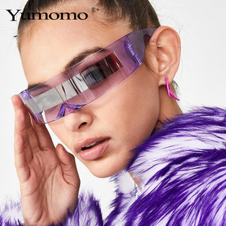 Fashion Siamese Futuristic Wrap Around Costume Sunglasses Luxury Brand Designer Mask Novelty Glasses Purple Blue Goggle