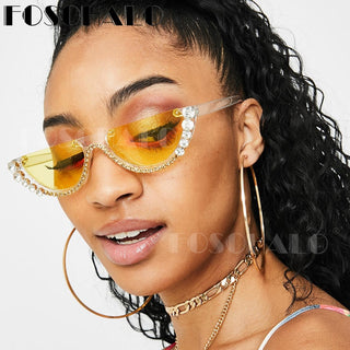 Diamond Cat Eye Sunglasses Women 2020 Semi-Rimless Sun Glasses Luxury Brand Designer Crystal Frame Rhinestone Eyewear Oculos