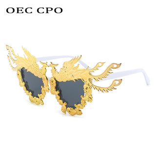 OEC CPO Fashion Party Dragon And Phoenix Sunglasses Women New Unique Colorful Gold Punk Sun Glasses Female Eyeglasses O992