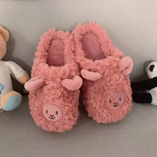 Cartoon Cute Cotton Slippers Autumn and Winter Indoor Home Couple Slippers Warm Faux Fur Slippers Girl Heart Cotton Shoes Winter