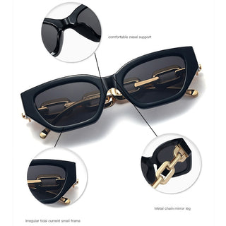 Vintage Cat Eye Sunglasses Women Trend New Fashion Small Metal Chain Sunglasses Elegant Eyeglasses Fashion Black Shades