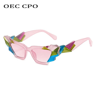 OEC CPO 2022 Ladies Punk Cat eye Sunglasses Women Unique Colorful Sun Glasses Female Fashion Shades UV400 Steampunk Eyewear