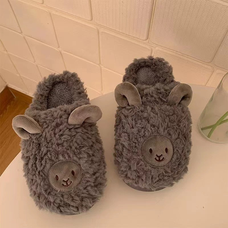 Cartoon Cute Cotton Slippers Autumn and Winter Indoor Home Couple Slippers Warm Faux Fur Slippers Girl Heart Cotton Shoes Winter