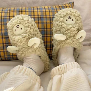 Cartoon Cute Cotton Slippers Autumn and Winter Indoor Home Couple Slippers Warm Faux Fur Slippers Girl Heart Cotton Shoes Winter