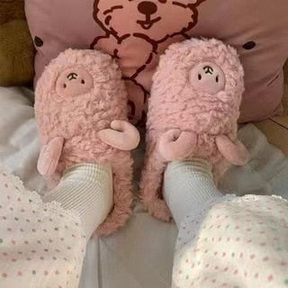 Cartoon Cute Cotton Slippers Autumn and Winter Indoor Home Couple Slippers Warm Faux Fur Slippers Girl Heart Cotton Shoes Winter