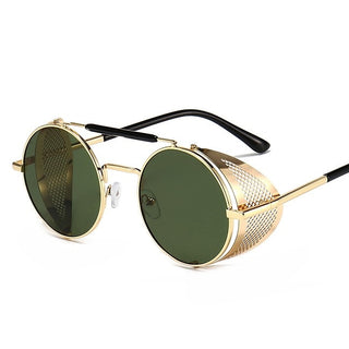 Retro Steampunk Sunglasses Personality Windshield Frame Round Color Film Reflective Cool Lens Knight's Glasses UV400 Protection