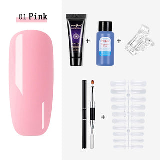 PinPai 5PCS Poly Extension Gel Set Nail Art Polygels Kit Clear White Color Nail UV Gel Tip Form Acrylic Nail Gel Slice Brush Kit