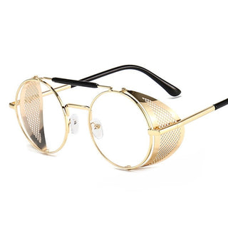 Retro Steampunk Sunglasses Personality Windshield Frame Round Color Film Reflective Cool Lens Knight's Glasses UV400 Protection