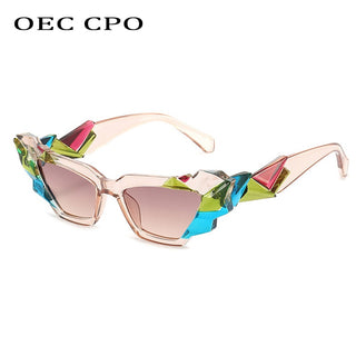 OEC CPO 2022 Ladies Punk Cat eye Sunglasses Women Unique Colorful Sun Glasses Female Fashion Shades UV400 Steampunk Eyewear