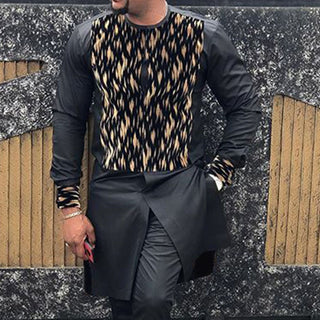 Fashion Leopard Print African Shirt Pants Set 2 Pieces Set Outfit Men Casual African Clothes Men Traditional African Clothing