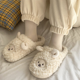 Cartoon Cute Cotton Slippers Autumn and Winter Indoor Home Couple Slippers Warm Faux Fur Slippers Girl Heart Cotton Shoes Winter