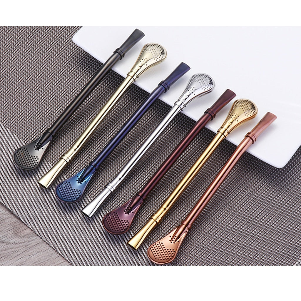 Metal Filtered Straw Spoon Strainer Infuser Long Handle 7 Colors Bareware