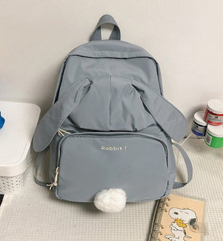 Kawaii Bunny Backpack Japanese White School Bag 3D Rabbit Tail Bag Large Capacity Waterproof Female Bag Mochila