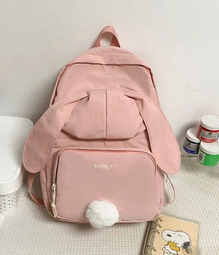 Kawaii Bunny Backpack Japanese White School Bag 3D Rabbit Tail Bag Large Capacity Waterproof Female Bag Mochila