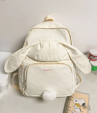 Kawaii Bunny Backpack Japanese White School Bag 3D Rabbit Tail Bag Large Capacity Waterproof Female Bag Mochila